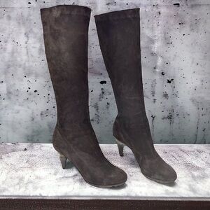 Robert Clergerie Tall Dark Brown Stretch Suede Heeled Sock Boots Size 8.5